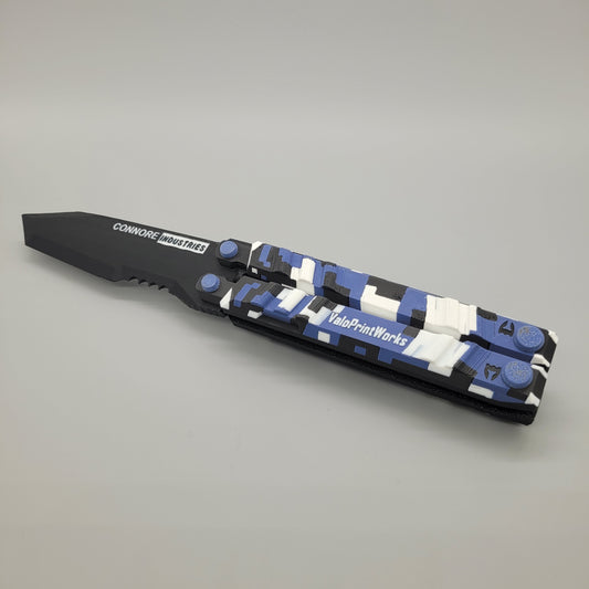 Valorant Recon Knife Skin in Blau-Schwarz frontal liegend