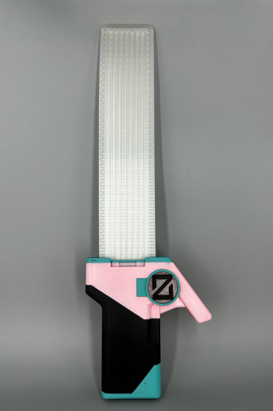 Valorant Waveform Skin mit leuchtendem Schwert in Tuerkis Rosa Schwarz frontal